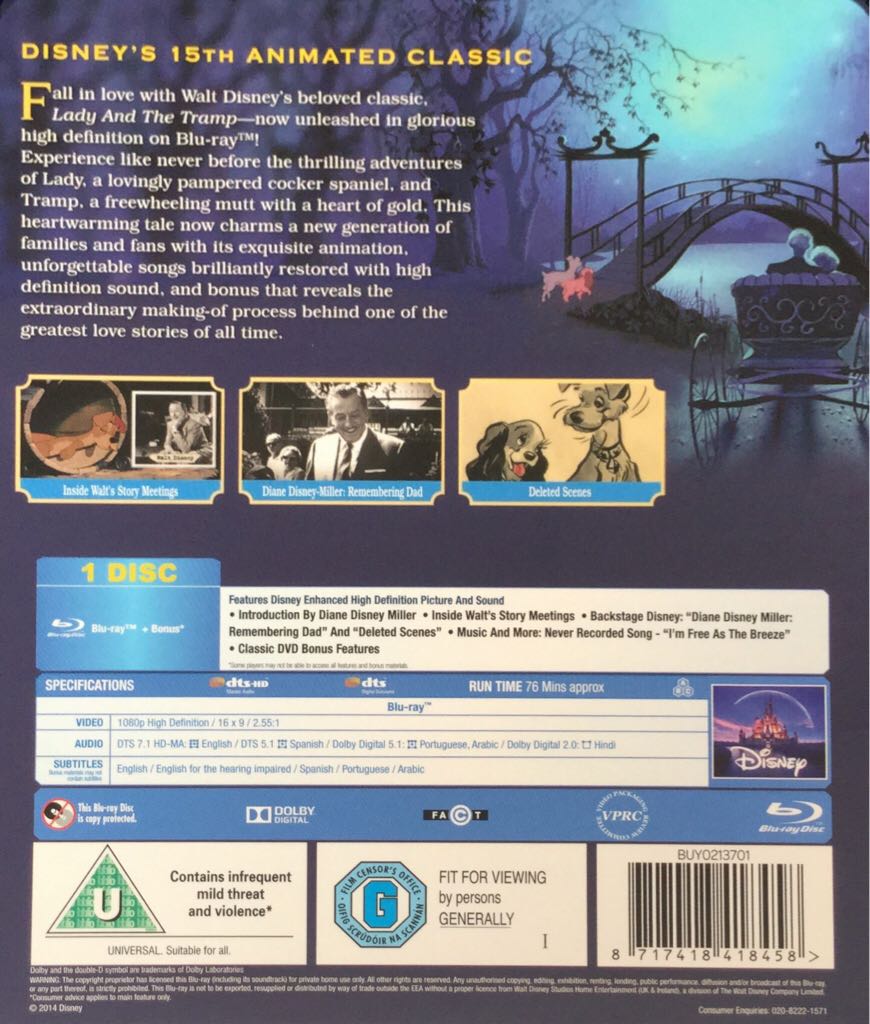 Lady and the Tramp Blu-ray movie collectible [Barcode 8717418418458] - Main Image 2