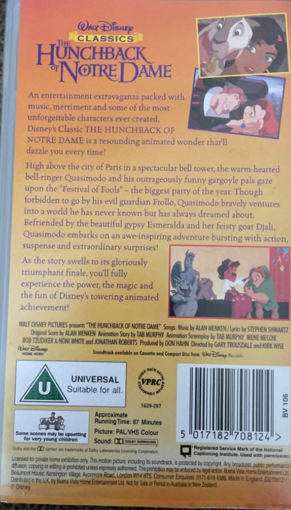 The Hunchback Of Notre Dame DVD movie collectible [Barcode 5017182708124] - Main Image 2