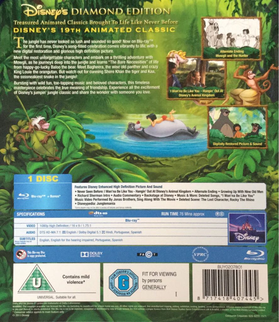 The Jungle Book Blu-ray movie collectible [Barcode 8717418407445] - Main Image 2