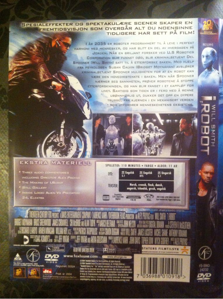 I, Robot DVD movie collectible [Barcode 7036988010918] - Main Image 2