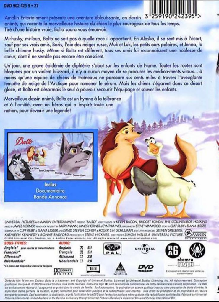 Balto DVD movie collectible [Barcode 044007855027] - Main Image 2