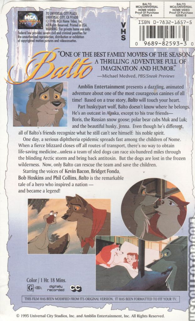 Balto VHS movie collectible [Barcode 096898259330] - Main Image 2