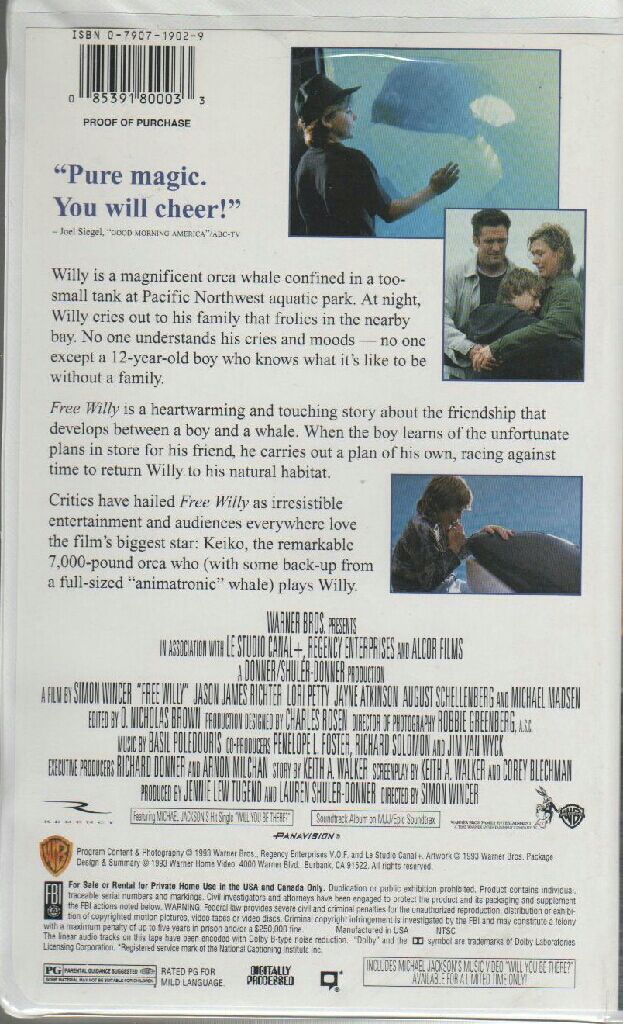 Free Willy VHS movie collectible [Barcode 085391800033] - Main Image 2