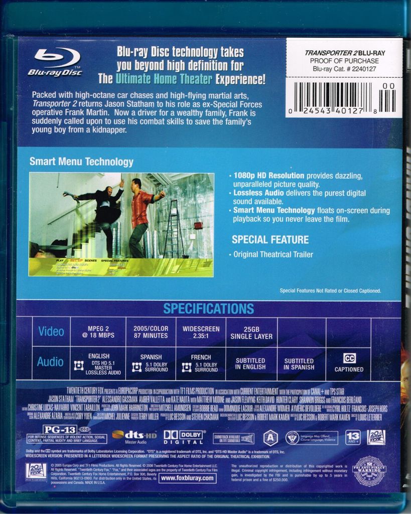 Transporter 2 Blu-ray movie collectible [Barcode 024543401285] - Main Image 2
