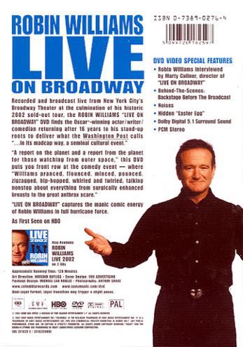 Robin Williams: Live on Broadway DVD movie collectible [Barcode 5099720182597] - Main Image 2