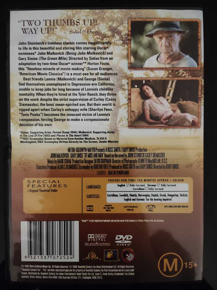 Of Mice and Men DVD movie collectible [Barcode 9321337072524] - Main Image 2