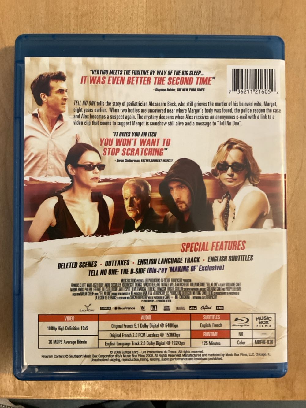 Tell No One Blu-ray movie collectible [Barcode 736211216052] - Main Image 2