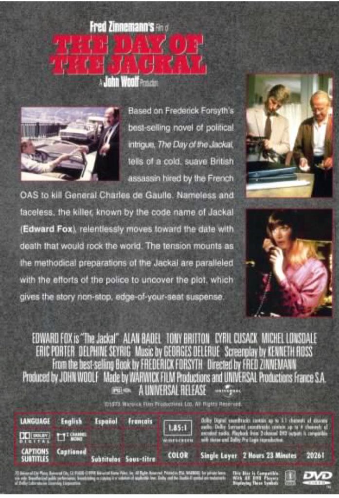 Day Of The Jackal, The DVD movie collectible [Barcode 5035822008342] - Main Image 2