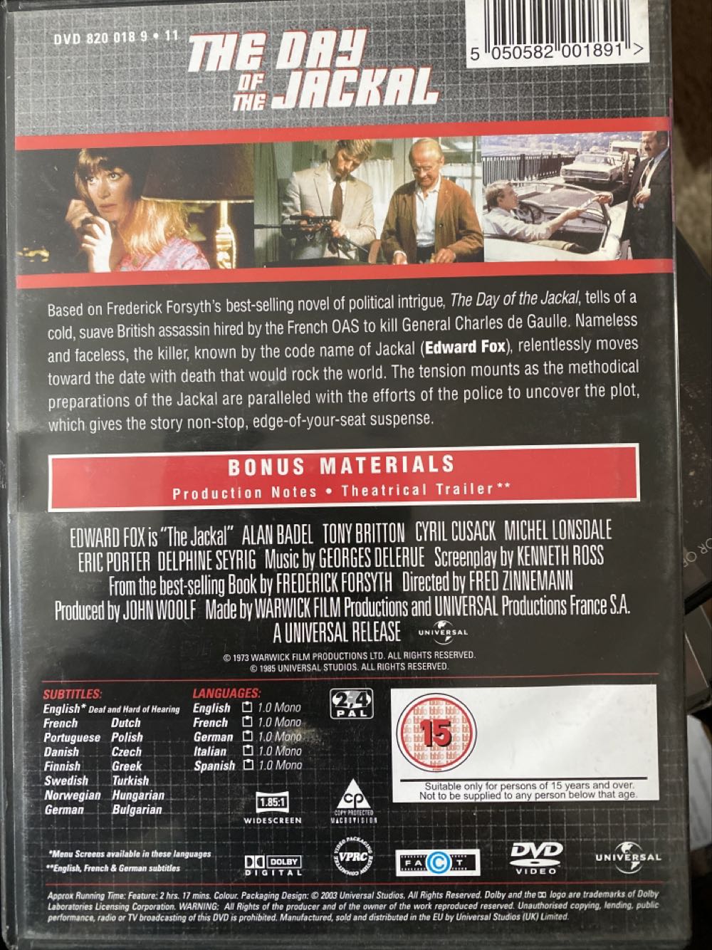 The Day Of The Jackal DVD movie collectible [Barcode 5050582001891] - Main Image 3