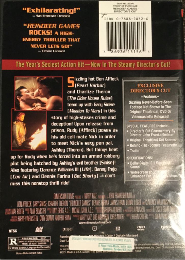 Reindeer Games DVD movie collectible [Barcode 786936151565] - Main Image 2
