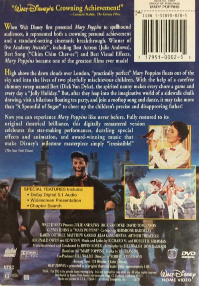 Disney Mary Poppins DVD movie collectible [Barcode 7321922345509] - Main Image 2