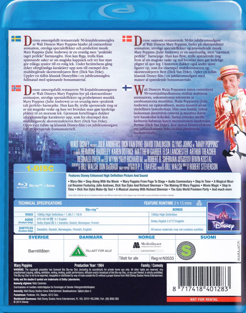 Mary Poppins Blu-ray movie collectible [Barcode 786936836127] - Main Image 2