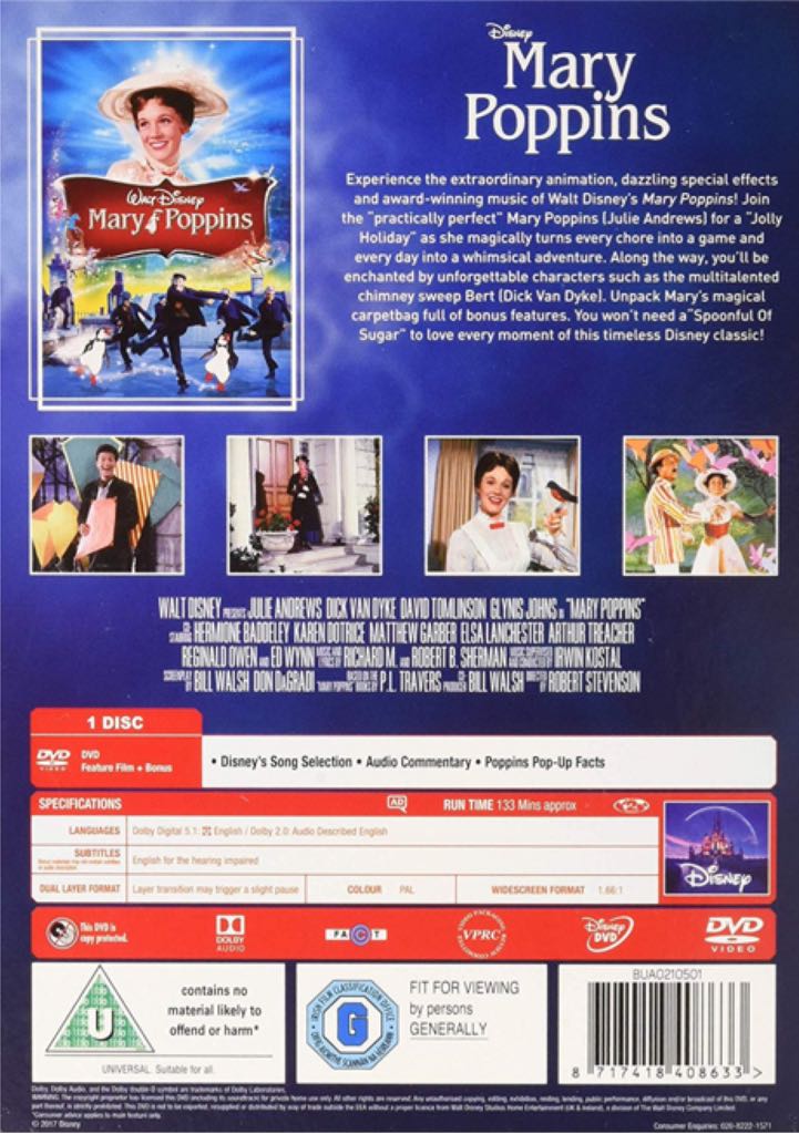 Mary Poppins DVD movie collectible [Barcode 8717418408633] - Main Image 2