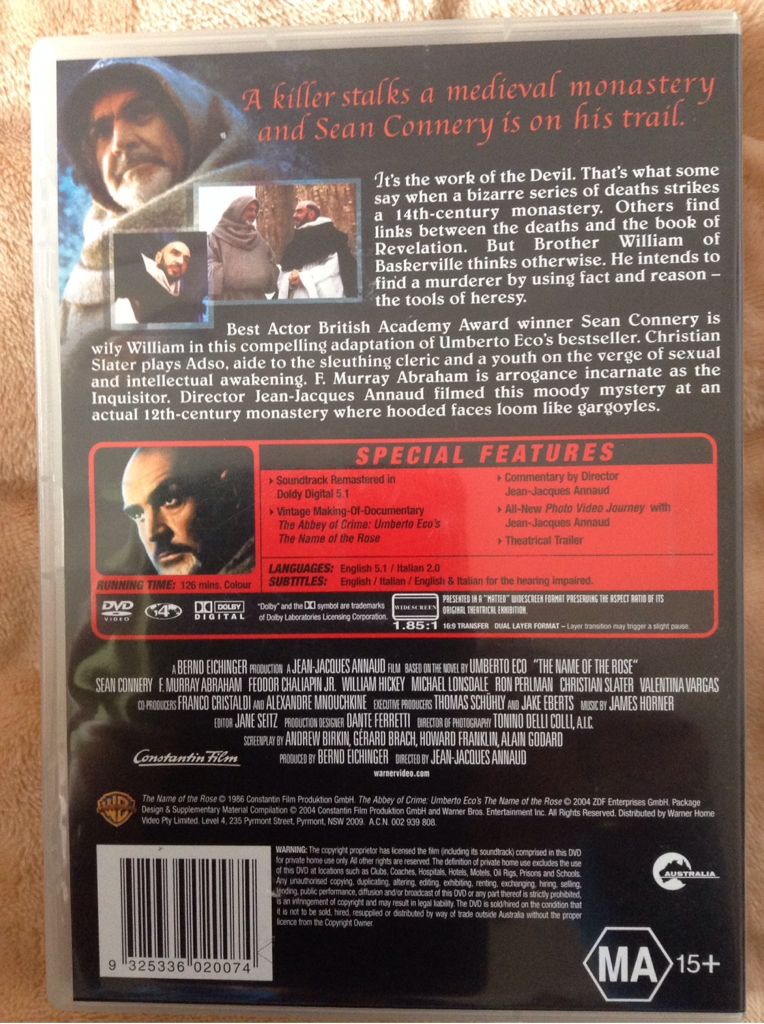 The Name of the Rose DVD movie collectible [Barcode 9325336020074] - Main Image 2
