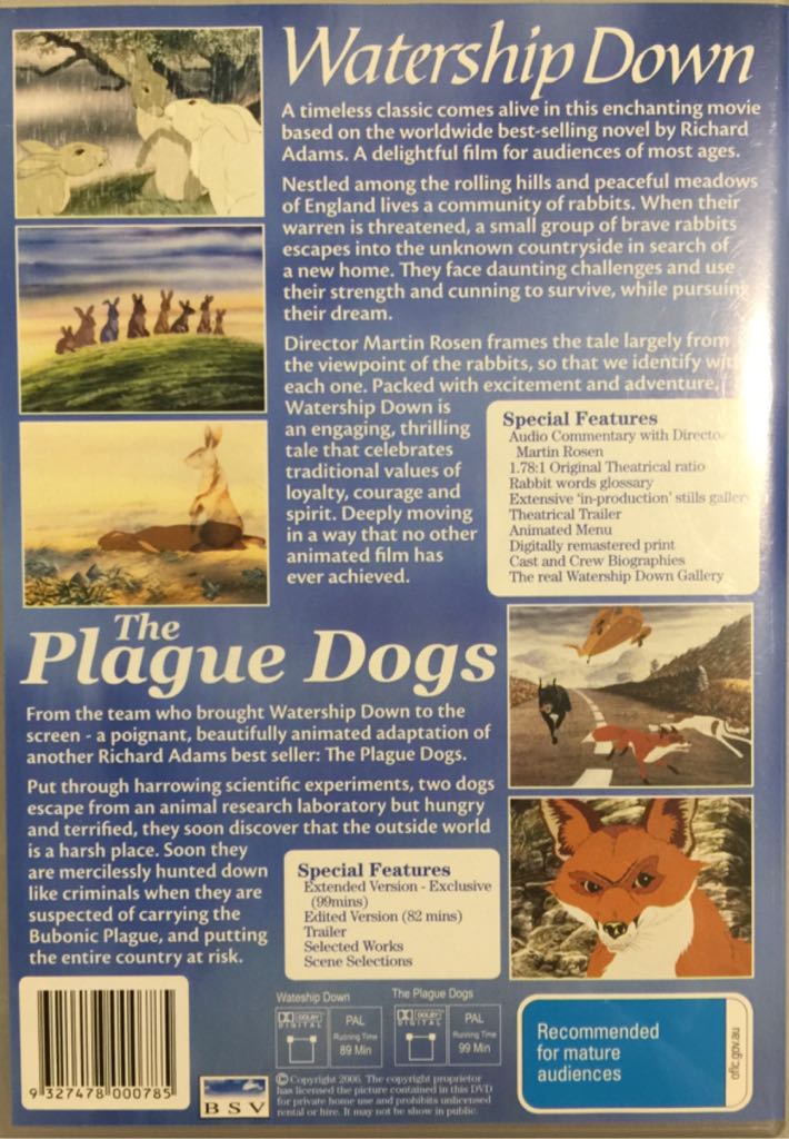 Watership Down / The Plague Dogs Animation Double DVD movie collectible [Barcode 9327478000785] - Main Image 2