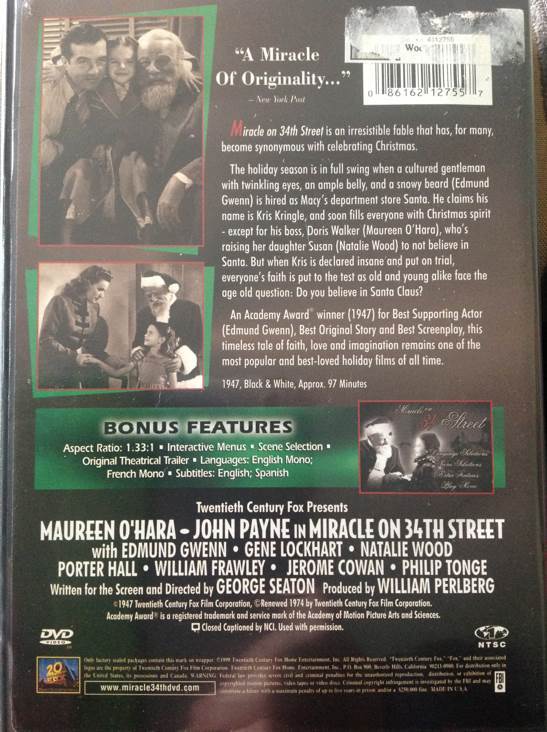 Miracle on 34th Street DVD movie collectible [Barcode 086162127557] - Main Image 2
