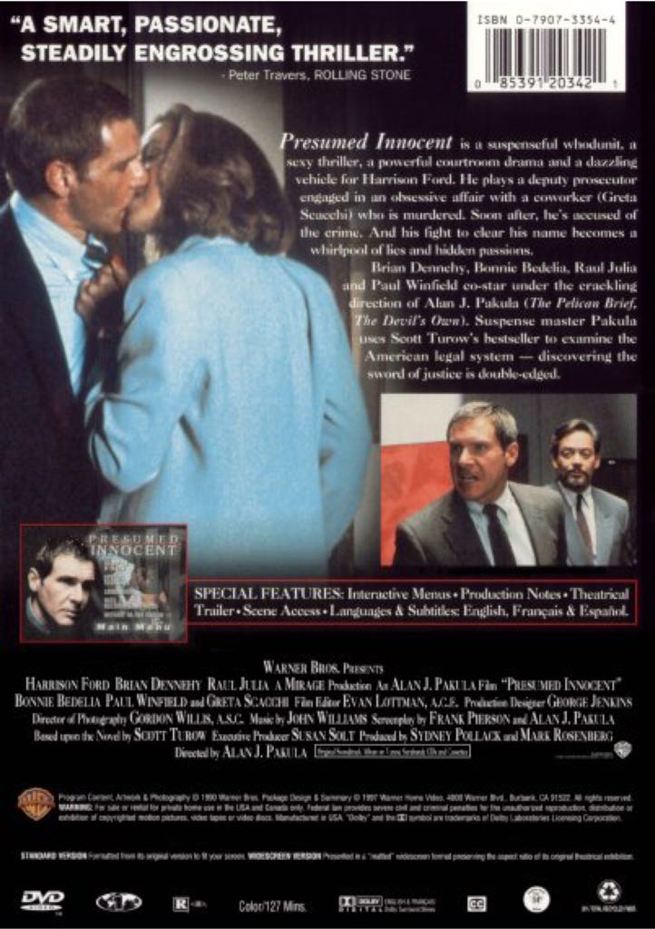 Presumed Innocent DVD movie collectible [Barcode 7321900120340] - Main Image 2