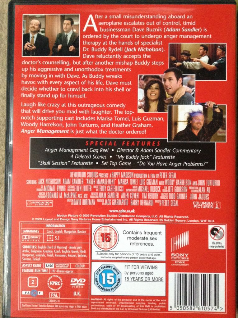 Anger Management DVD movie collectible [Barcode 5050582610574] - Main Image 2