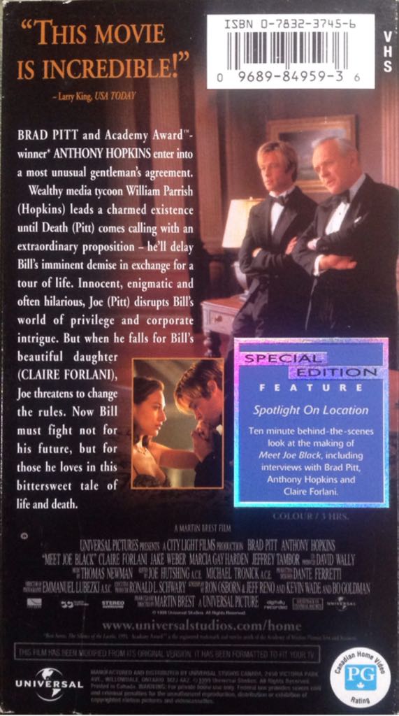 Meet Joe Black VHS movie collectible [Barcode 096898495936] - Main Image 2