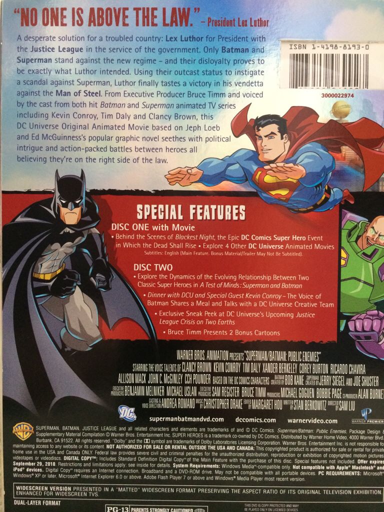 Superman/ Batman: Public Enemies Blu-ray movie collectible [Barcode 883929069927] - Main Image 2