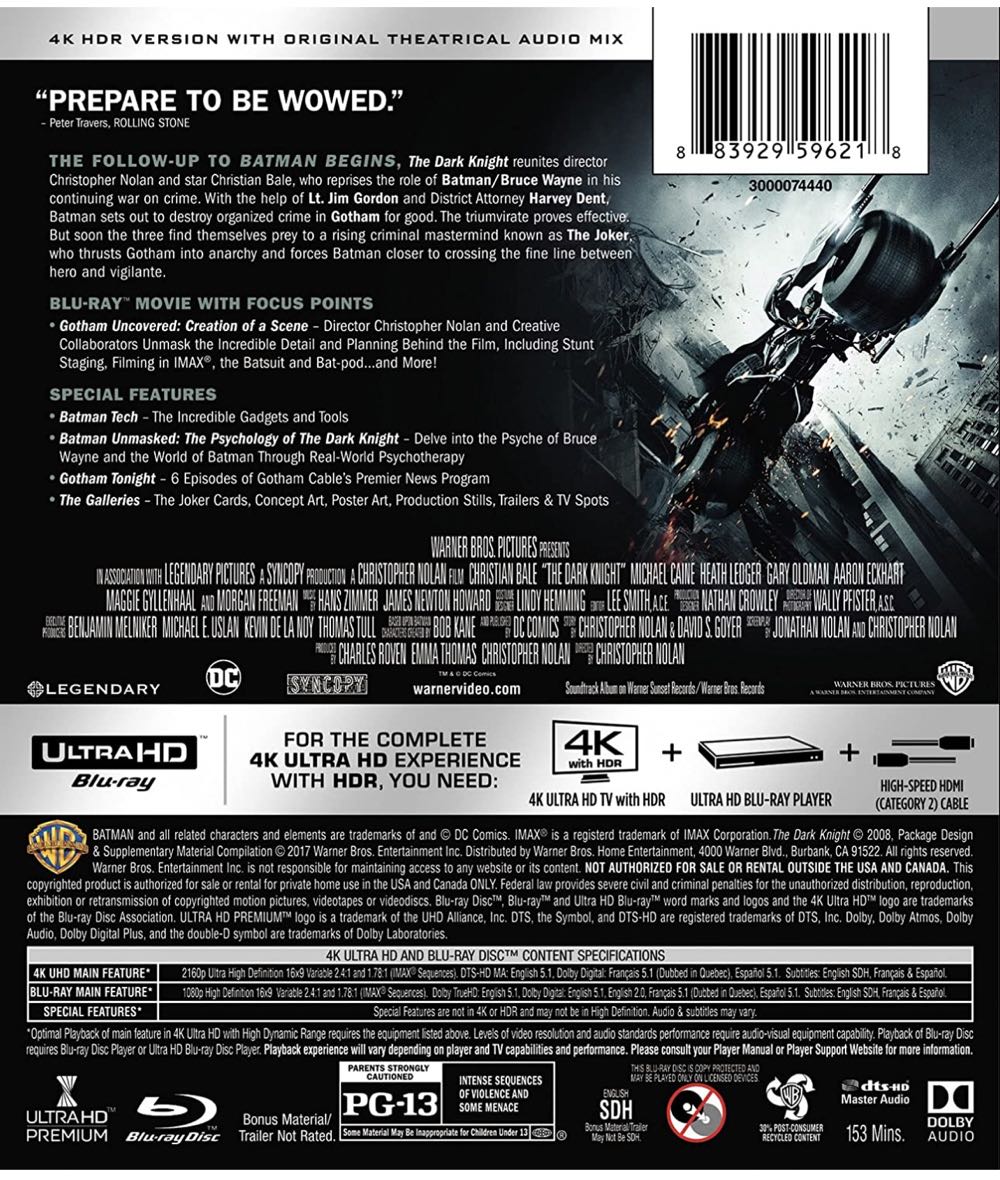 The Dark Knight (4K Ultra HD + 2D-Blu-ray) (2-Disc Version)  [Blu-ray] Blu-ray movie collectible [Barcode 5051890309044] - Main Image 2