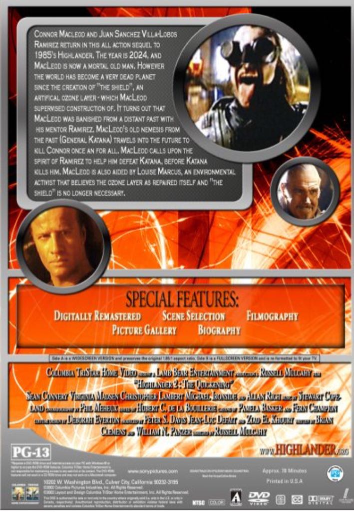 Highlander 2: The Quickening DVD movie collectible [Barcode 8713045204716] - Main Image 2