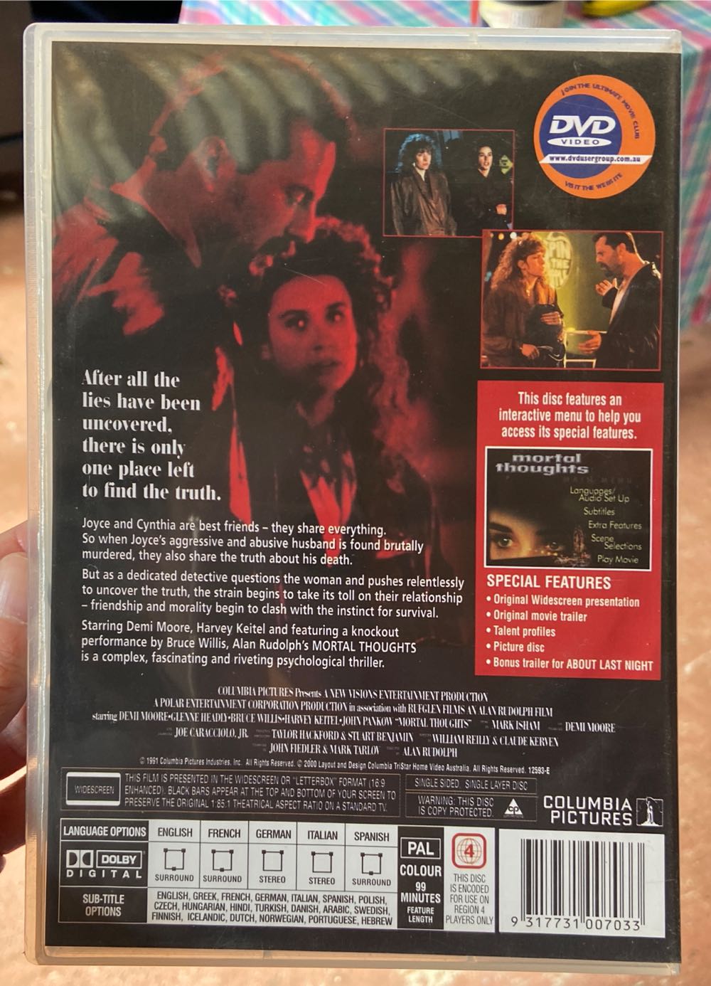 Mortal Thoughts DVD movie collectible [Barcode 9317731007033] - Main Image 3