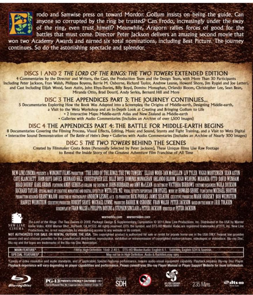 Lord of the Rings: The Two Towers Blu-ray movie collectible [Barcode 065935586548] - Main Image 2