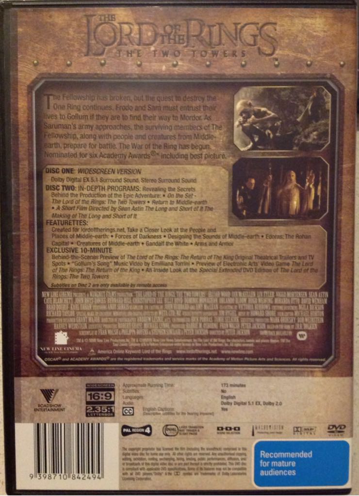 The Lord of the Rings: The Two Towers - Disc 2 DVD movie collectible [Barcode 9398710842494] - Main Image 2