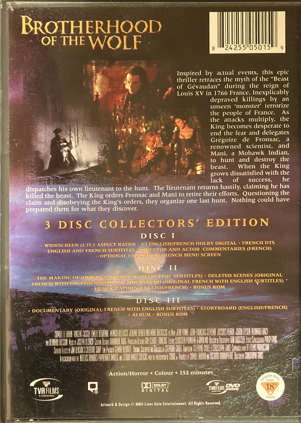 Brotherhood of the Wolf DVD movie collectible [Barcode 824255050159] - Main Image 2
