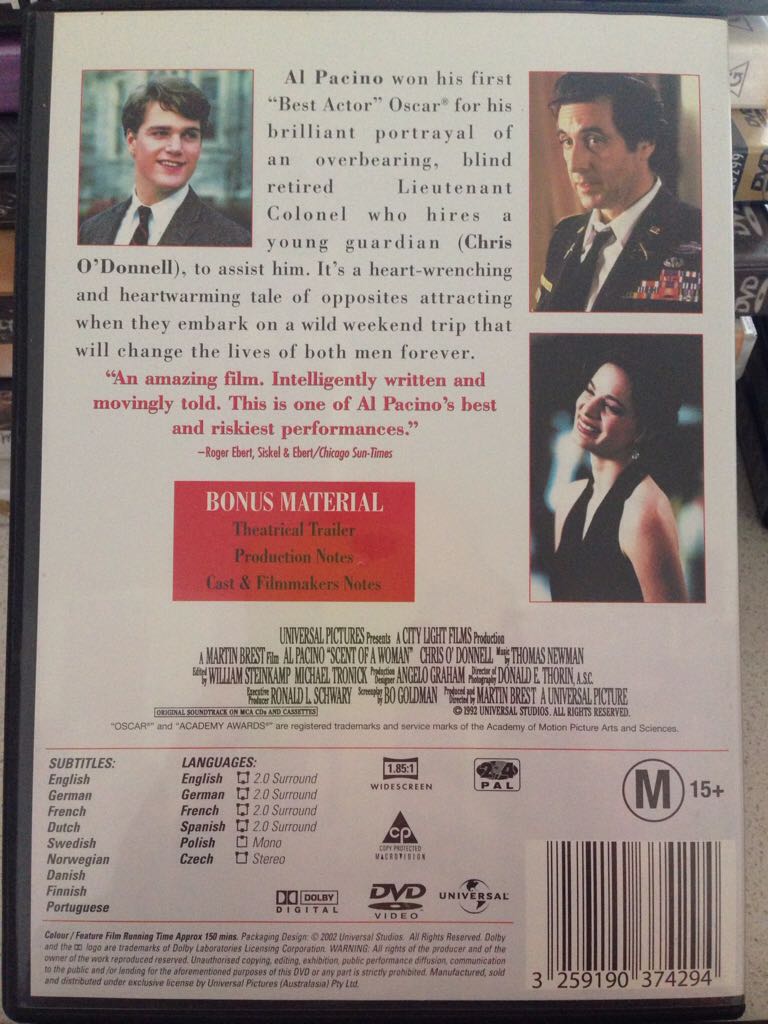 Scent of a Woman DVD movie collectible [Barcode 3259190374294] - Main Image 2