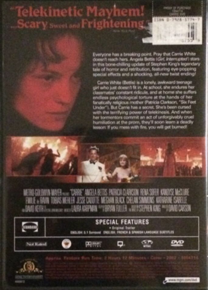 Carrie (No Cover Art) DVD movie collectible [Barcode 027616887559] - Main Image 2