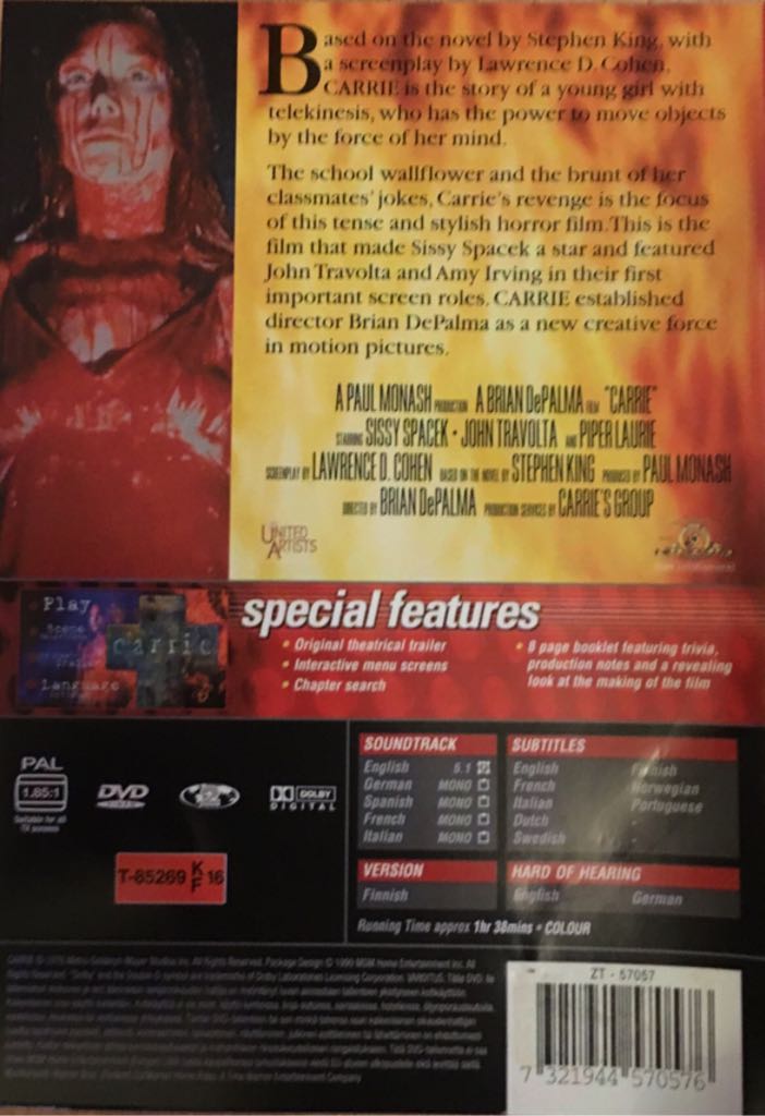Carrie DVD movie collectible [Barcode 7321944570576] - Main Image 2