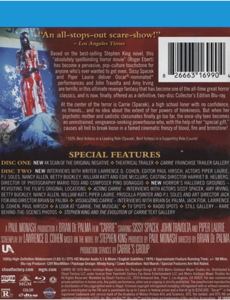 Carrie Blu-ray movie collectible [Barcode 883904352099] - Main Image 2