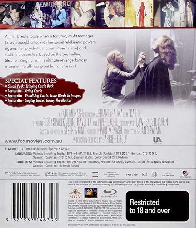Carrie Blu-ray movie collectible [Barcode 9321337146393] - Main Image 2
