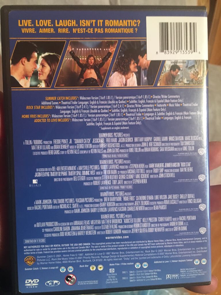 Summer Catch Rock Star Home Fries Addicted To Love DVD movie collectible [Barcode 883929135394] - Main Image 2