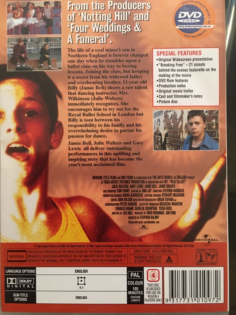 Billy Elliot DVD movie collectible [Barcode 9317731010972] - Main Image 2
