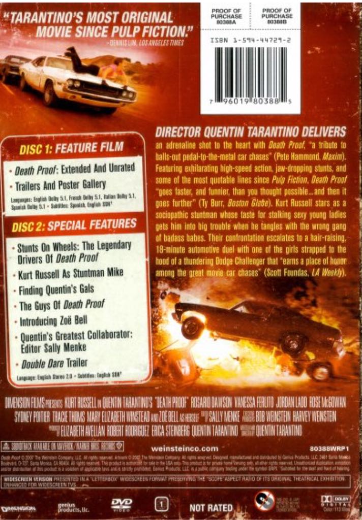 Death Proof DVD movie collectible [Barcode 065935808305] - Main Image 2