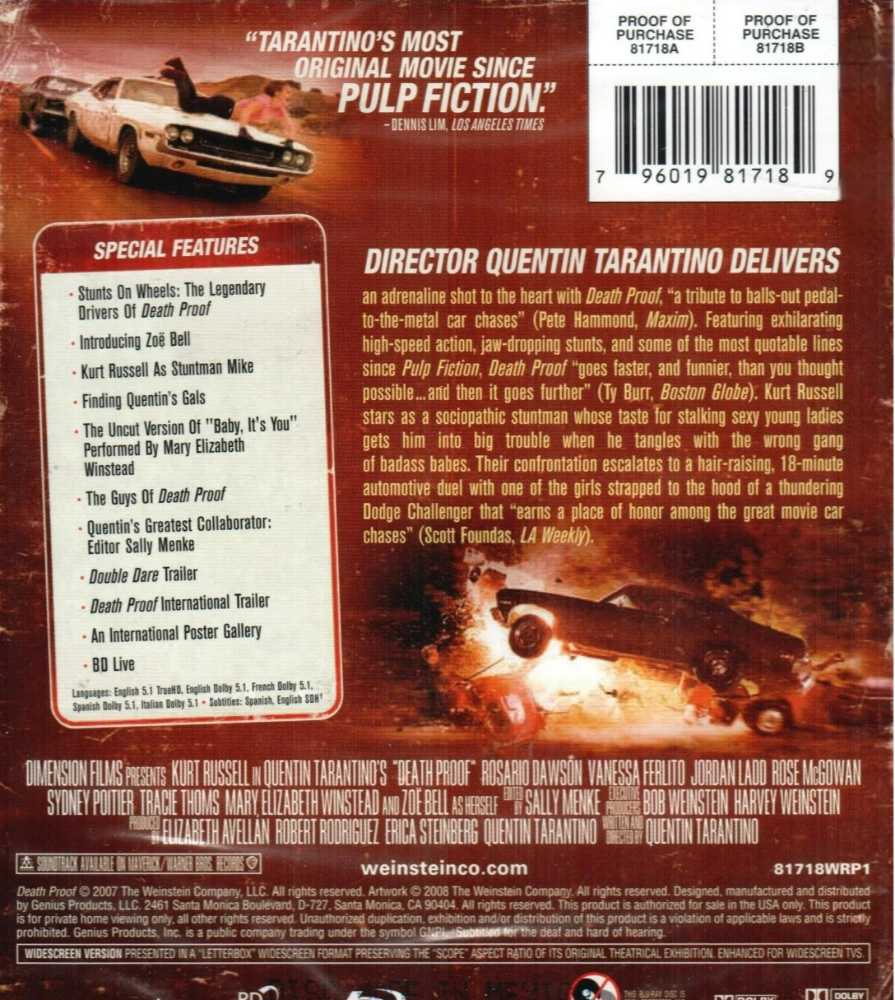 Quentin Tarentino 6: Death Proof Blu-ray movie collectible [Barcode 8716777927557] - Main Image 2