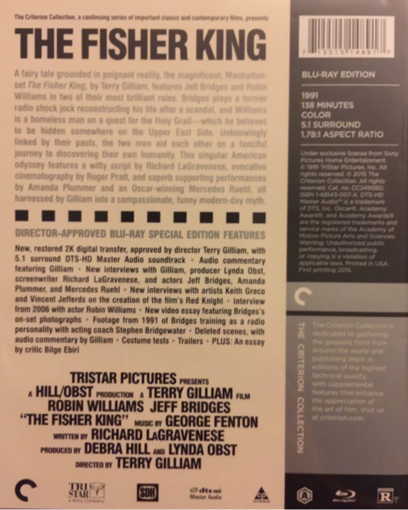 The Fisher King Blu-ray movie collectible [Barcode 715515148917] - Main Image 2