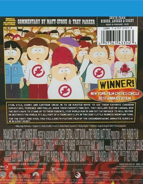 South Park Bigger, Longer & Uncut Blu-ray movie collectible [Barcode 097361433967] - Main Image 2