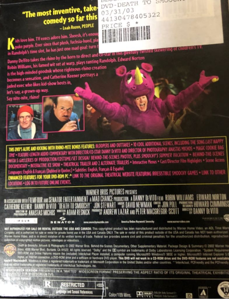 Death to Smoochy DVD movie collectible [Barcode 7321917233033] - Main Image 2