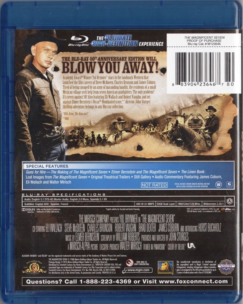 The Magnificent Seven Blu-ray movie collectible [Barcode 883904236467] - Main Image 2