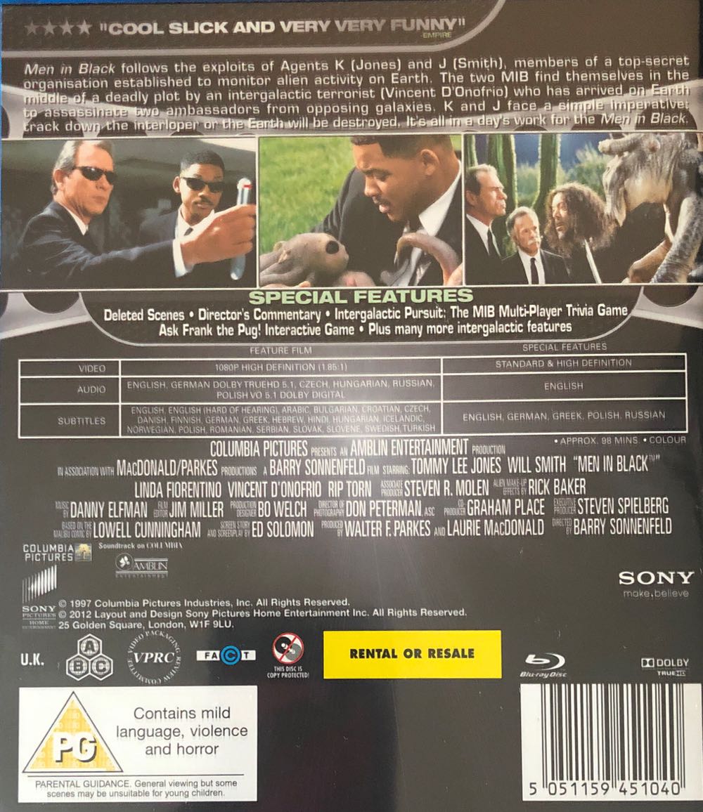 Men in Black Blu-ray movie collectible [Barcode 5051159451040] - Main Image 2