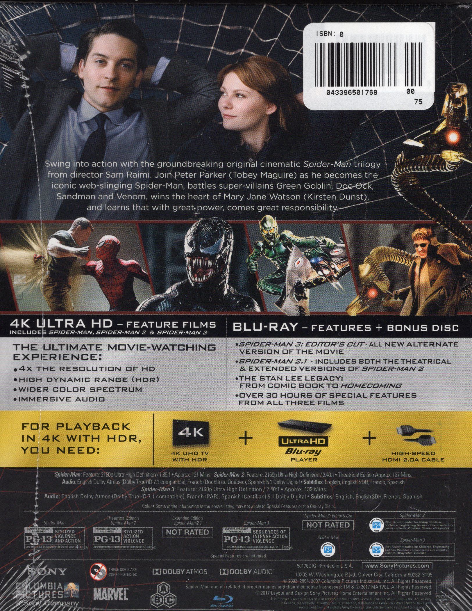 Spider-Man: 3-Movie Collection 4K Ultra HD movie collectible [Barcode 043396501768] - Main Image 3