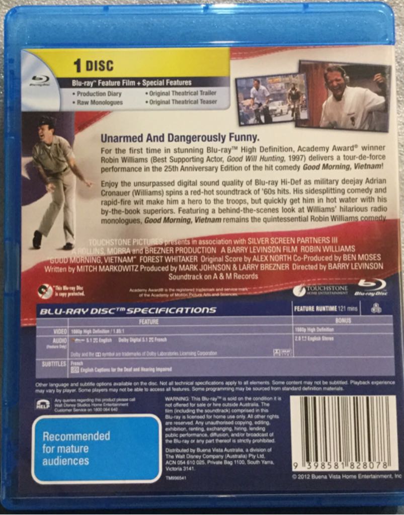 Good Morning Vietnam Blu-ray movie collectible [Barcode 9398581828078] - Main Image 2