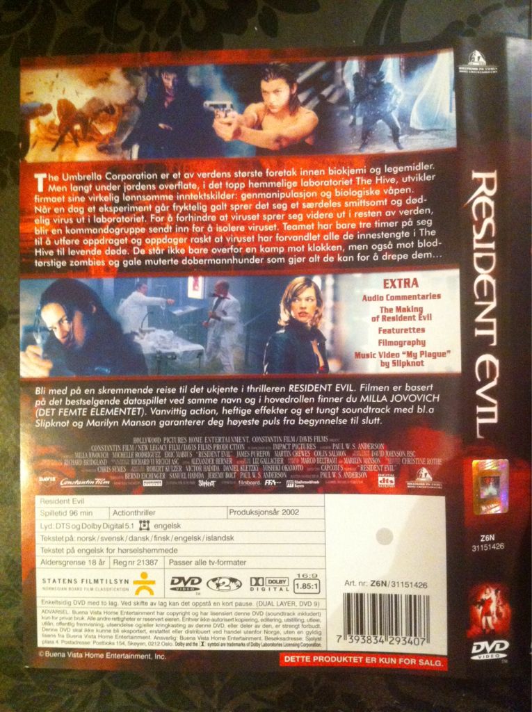 Resident Evil DVD movie collectible [Barcode 7393834293407] - Main Image 2