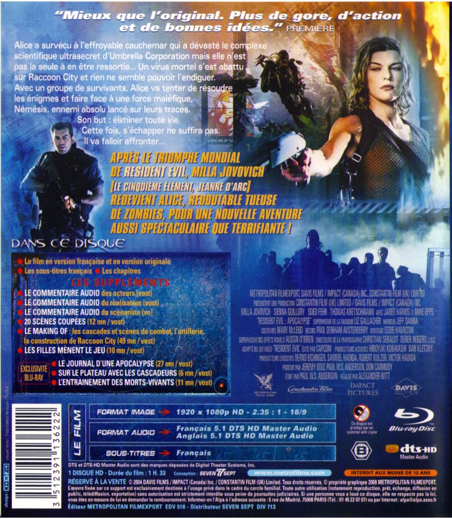 Resident Evil Apocalypse Blu-ray movie collectible [Barcode 043396150195] - Main Image 2