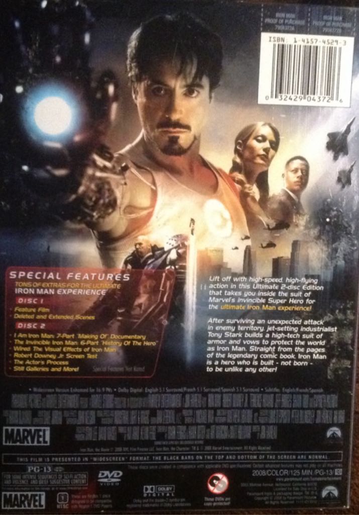 Iron Man DVD movie collectible [Barcode 032429043726] - Main Image 2