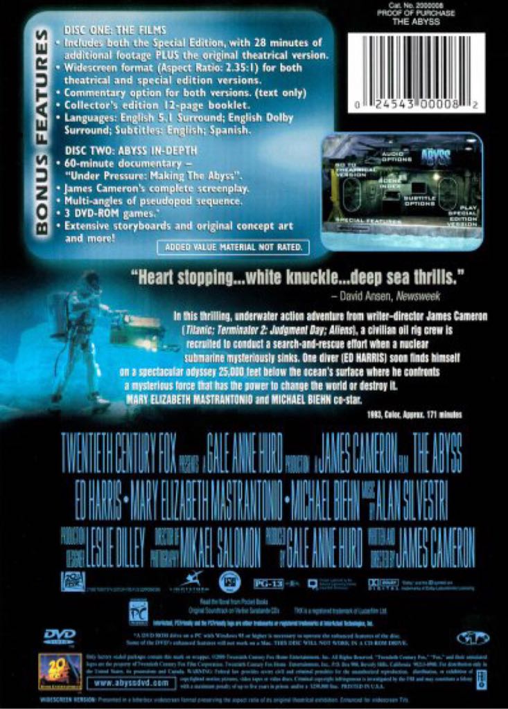 The Abyss DVD movie collectible [Barcode 024543002307] - Main Image 2